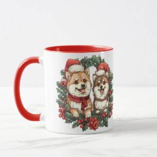 Mug Chiens de Noël Poméraniens Mistletoe Wreath