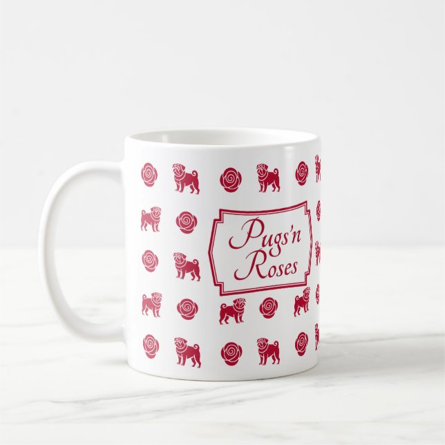 Mug Chiens de taureaux français aux roses rouges et au (Gauche)