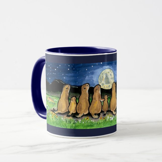 Mug Chiens des Prairies observant la lune bleu foncé D (Devant gauche)