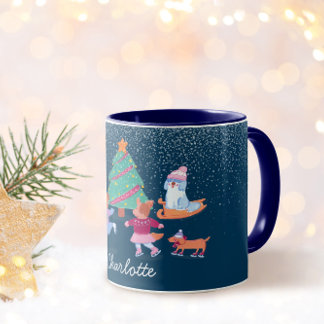 Mug Chiens d'hiver Patinage sur glace Bleu foncé Nom d