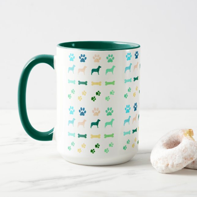 Mug Chiens, Empreintes de pattes et os de chien Café M (Avec donut)