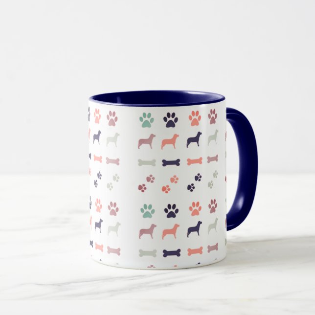 Mug Chiens, Empreintes de pattes et os de chien Café M (Devant droit)