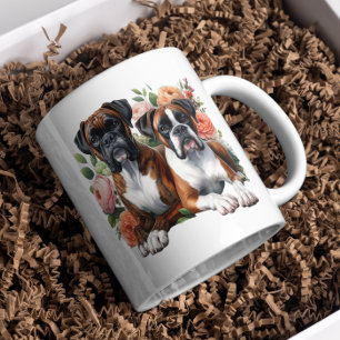 Mug Chiens En Boxer Parmi Les Fleurs