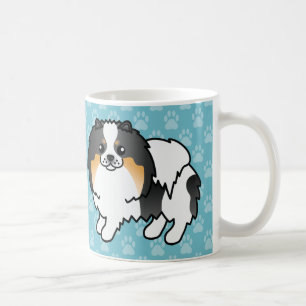 Mug Chiens Pomeranian Tricolores Blancs Sur Fond Bleu