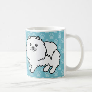 Mug Chiens Poméraniens Blancs et Fluffy sur Fond Bleu