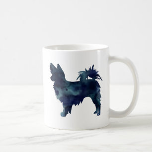 Mug Chihuahua aux cheveux longs Aquarelle Noir Silhoue