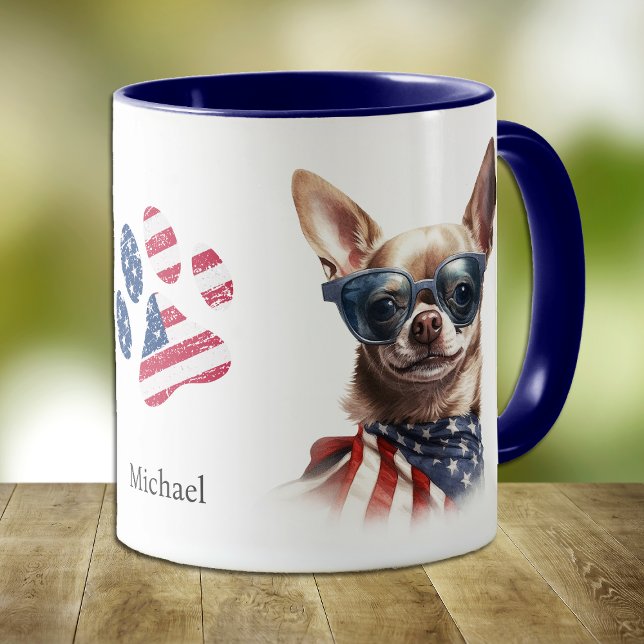 Mug Chihuahua Chig, Drapeau patriotique américain (Créateur téléchargé)