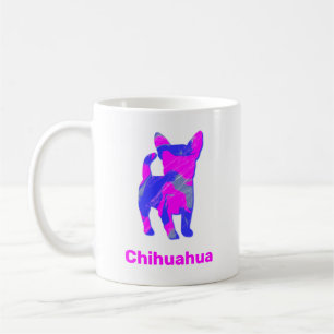 Mug Chihuahua Hot rose & bleu Silhouette Chien Blanc