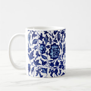 Mug Chinois bleu marine foncé motif floral sur blanc