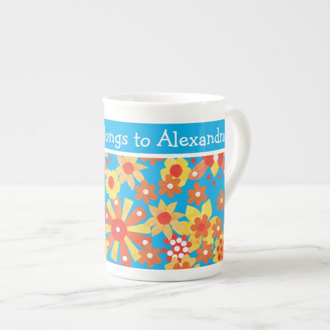 Mug Chinois Os Personnalisé, Fleurs Orange Ditzy (Devant droit)