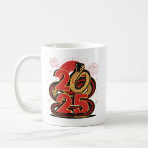 Mug Chinois rouge or joyeuse Nouvel An Lunaire Du Serp