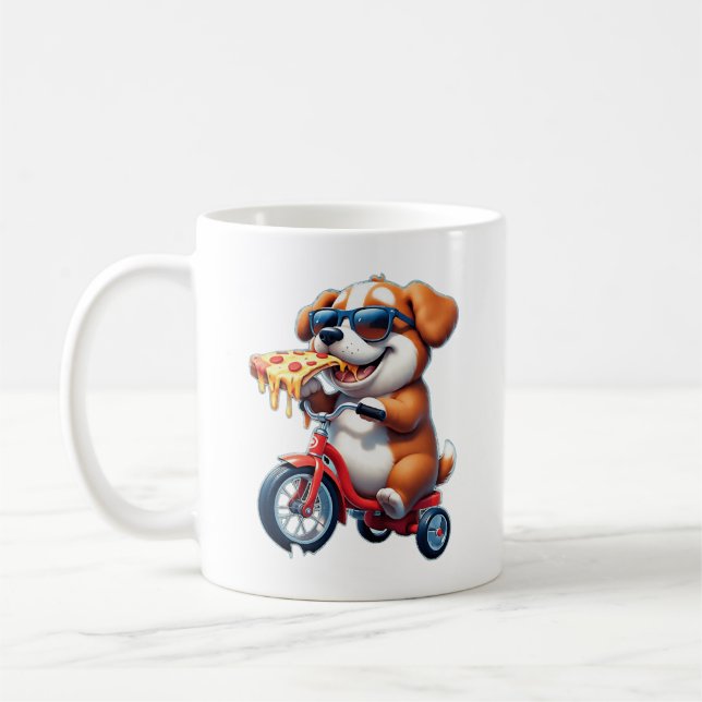 Mug chiot à vélo mangeant de la pizza (Gauche)
