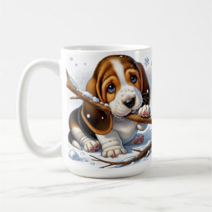 Mug Chiot adorable tenant un bâton enneigé