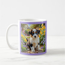 Chiot avec des fleurs