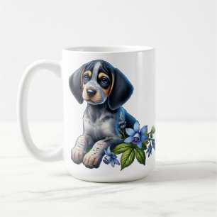 Mug Chiot bleu Tick Hound avec Fleurs Bleues Delicate
