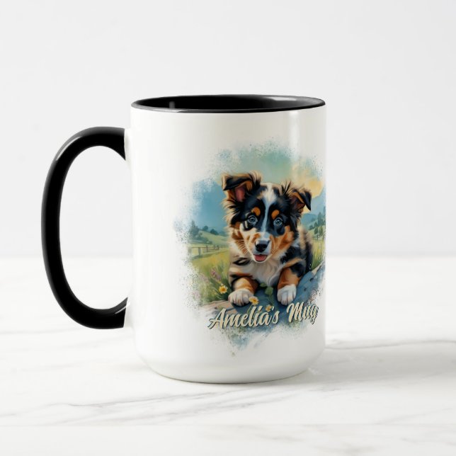 Mug Chiot de berger australien sur mesure (Gauche)