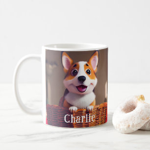 Mug Chiot de Corgi adorable dans le panier Nom personn