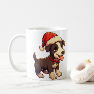 Mug Chiot de Noël mignon et joyeux avec un chapeau de 