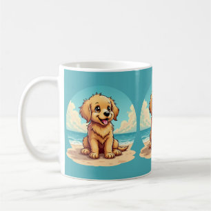 Mug Chiot doré mignon sur une scène de plage ensoleill
