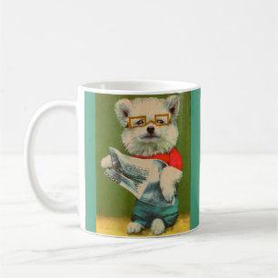 Mug chiot lisant l'imprimé du journal