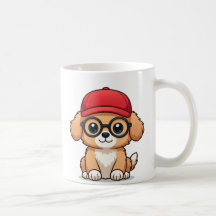 Chiot mignon avec Casquette rouge et lunettes | Ch