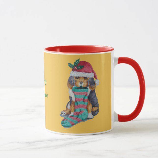 Mug chiot noir et brun mignon vêtu pour noël (Droite)