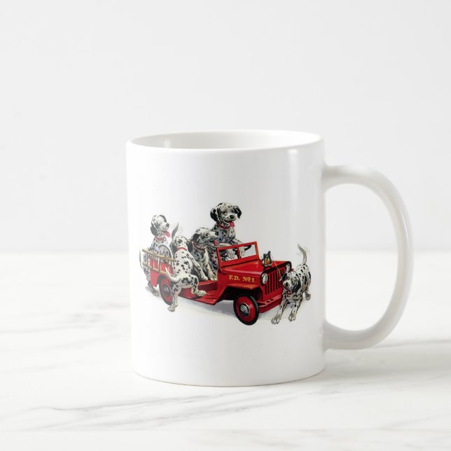 Mug Chiots dalmatiens avec le camion de pompiers (Droite)