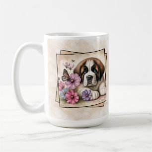 Mug Chiots St-Bernard et Fleurs