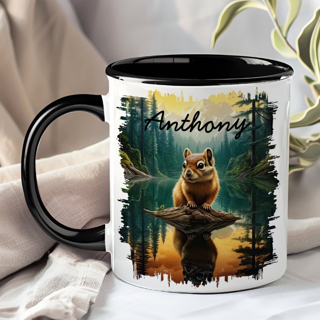 Mug Chipmunk sur la réflexion du lac Log (Créateur téléchargé)