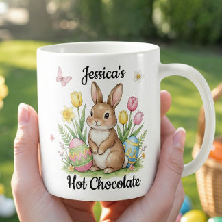Mug Chocolat Chaud au Nom Personnalisé Lapin de Pâques