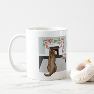 Mug Chocolat Labrador Chien Noël Cheminée Scène
