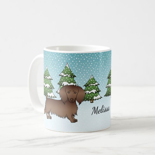 Mug Chocolat long cheveux mignonne Dachshund - Forêt d (Devant gauche)