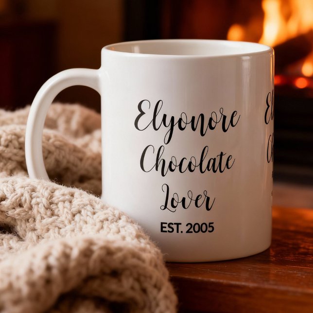 Mug Chocolate Lover Black Script Personalized Name Est (Créateur téléchargé)