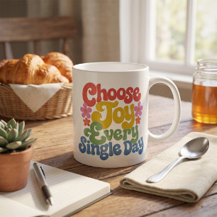 Mug Choisissez la Joie Chaque Jour Retro Rainbow 