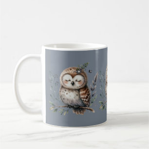 Mug Chouette à l'aquarelle mignonne avec style boisé f