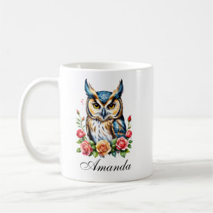 Mug Chouette aquarelle avec Fleurs Fille