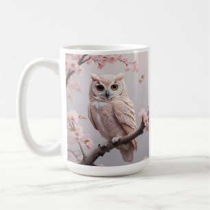 Mug Chouette aux fleurs de cerises roses