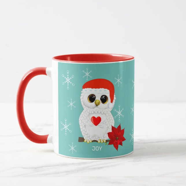 Mug Chouette blanche de Noël et flocons de neige (Gauche)