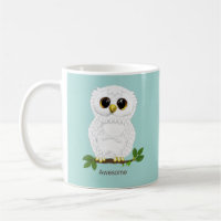 Chouette blanche mignonne et feuilles de laurier s