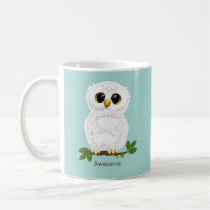 Mug Chouette blanche mignonne et feuilles de laurier s