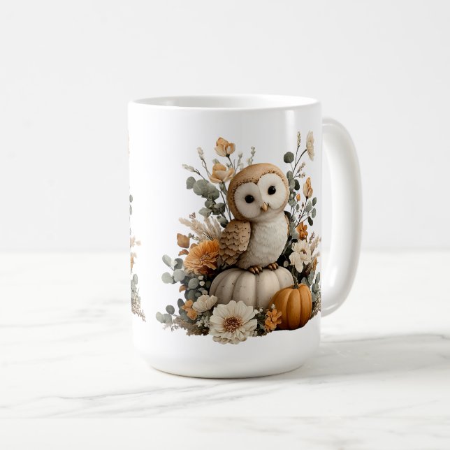 Mug Chouette d'automne avec art d'Halloween Citrouille (Devant droit)
