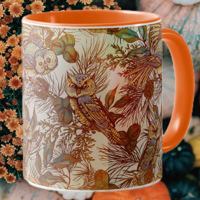 Mug Chouette d'automne chute vintage (Créateur téléchargé)