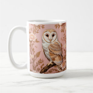 Mug Chouette de grange élégante fleurs roses et or 