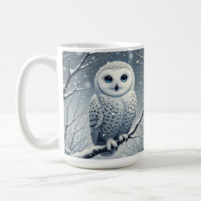 Mug Chouette des neiges perchée sur une branche de nei (Gauche)