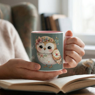 Mug Chouette Florale Mignonne avec un Nœud