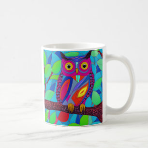 Mug Chouette lunaire aux plumes colorées