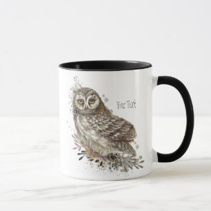 Mug Chouette mignonne, Aquarelle Oiseau Nature Texte p