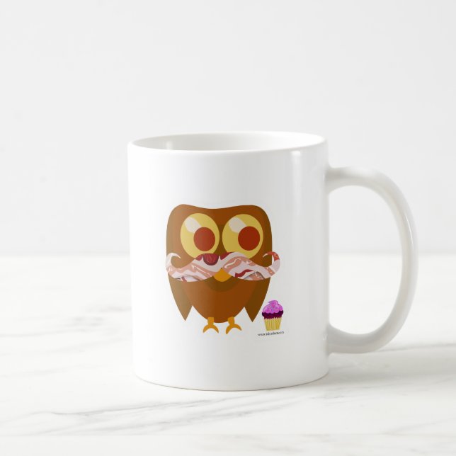Mug Chouette moustache de Bacon de caricature amusante (Droite)
