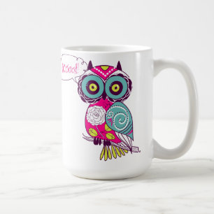 Mug Chouette rose chaude colorée rétro-colorée