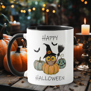 Mug Chouette sorcière mignonne avec Halloween Citrouil